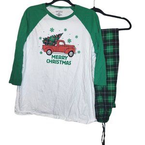 Womens Green Plaid 2 piece Christmas Pajama set